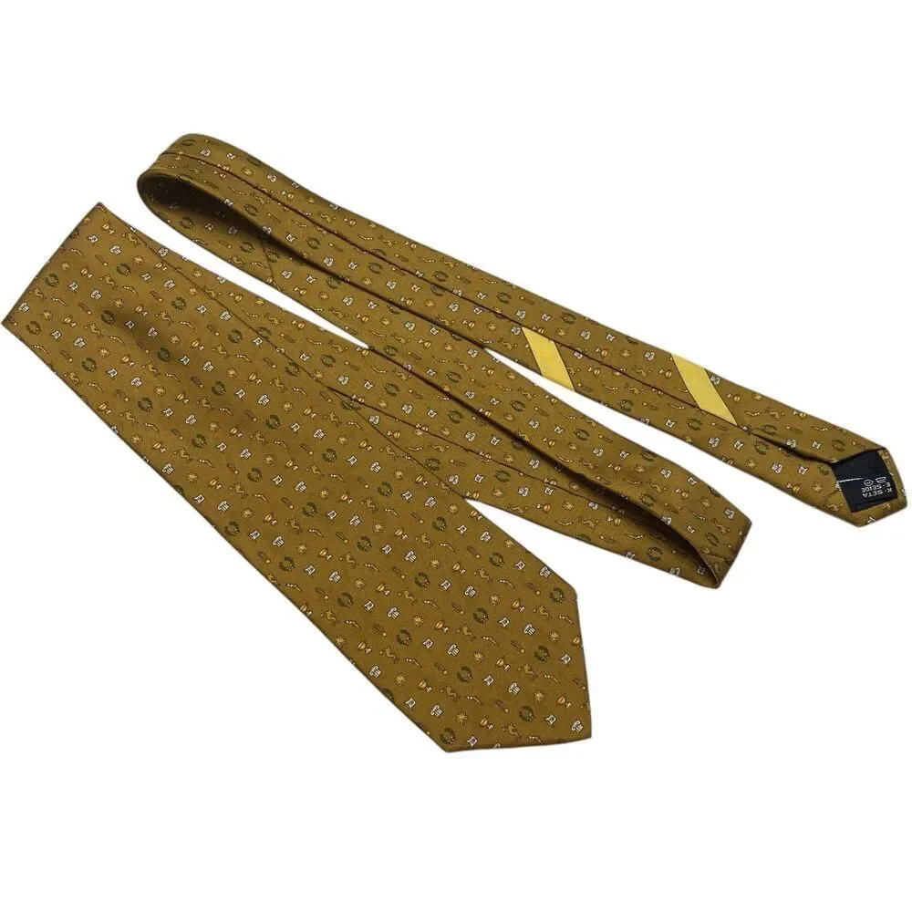 Salvatore Ferragamo Tie Mens Gold 100% Silk Made in Italy Novelty